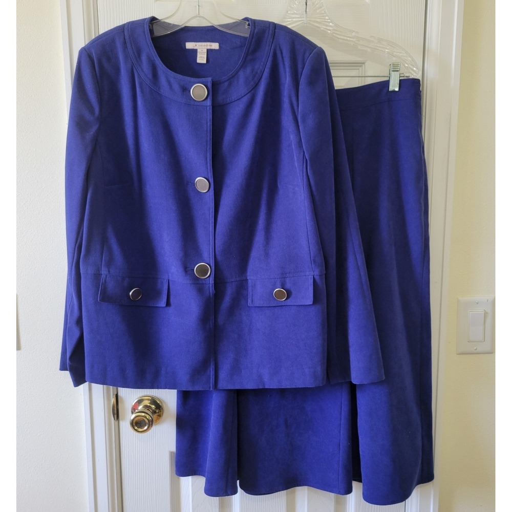 JM Collection Skirt‎ Suit Size 14 Royal Blue Big Buttons Side Zip Vintage